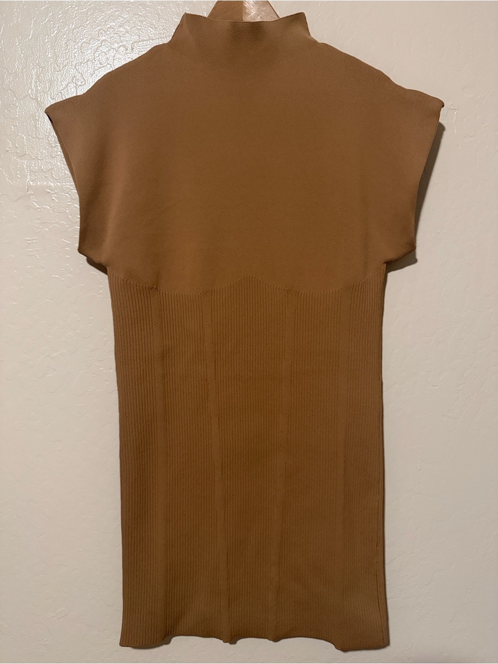 Anthropologie Mock Neck Cap Sleeve Ribbed Midi Dress Cedar Brown Size L - Picture 9 of 9